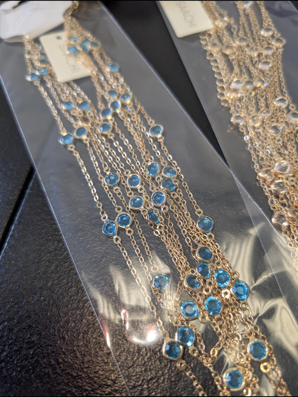 SAACHI Gold Multi-Strand Necklace with Blue Crystal Accents - BUNDLE OF 3